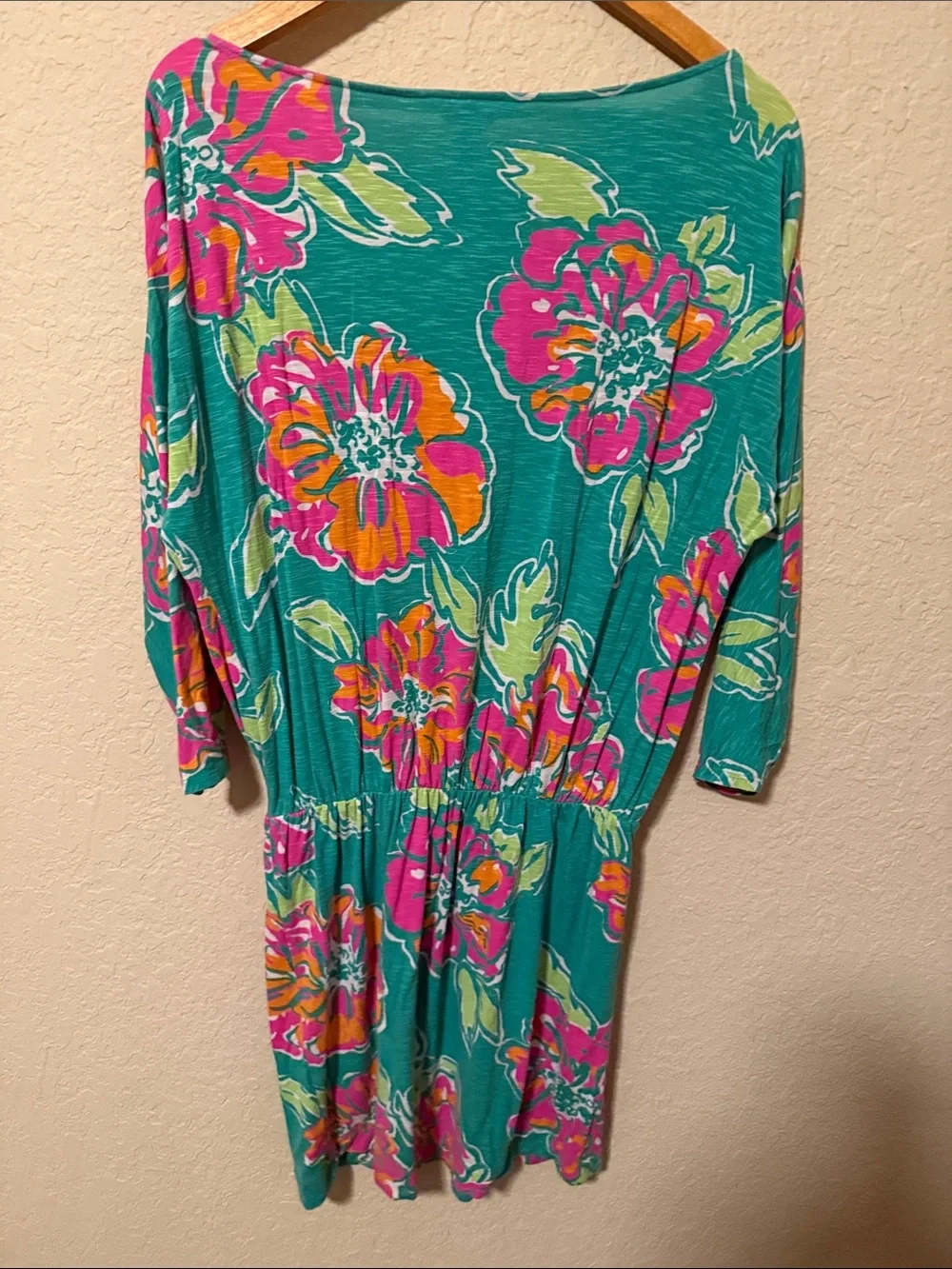 Lilly Pulitzer Teal Floral Long-Sleeve Dress with Pink & Orange Flowers